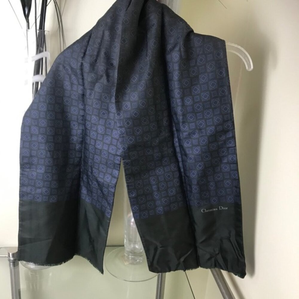 Dior Silk Wool Logo Scarf Unisex Men’s Vintage Wrap Shawl Reversible Minimalist